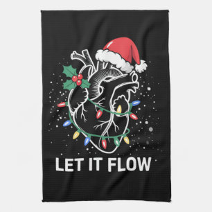 Let It Flow Anatomy Heart Cardiac Nurse Santa Hat Tea Towel