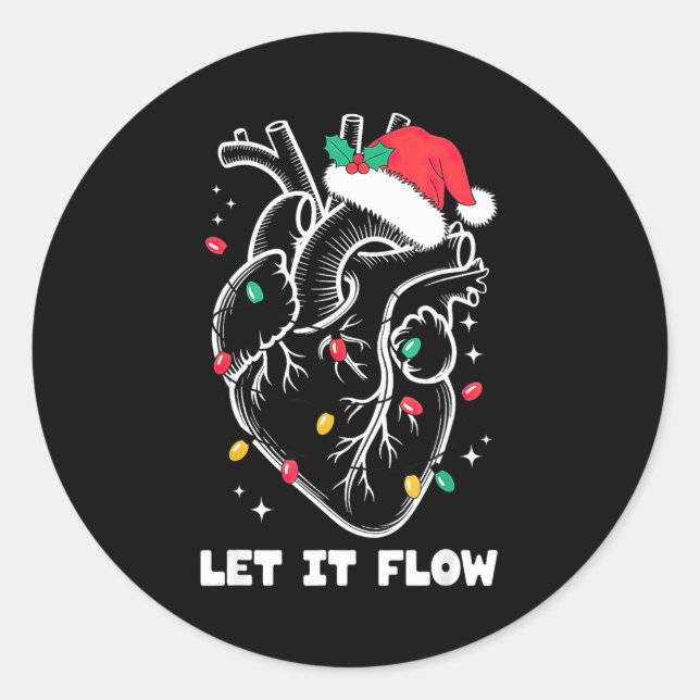 Let It Flow Anatomy Heart Santa Xmas  Classic Round Sticker (Front)
