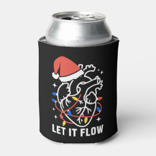 Let It Flow Christmas Anatomical Heart Lights Xmas Can Cooler