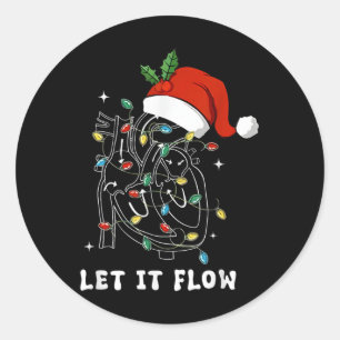 Let It Flow Christmas Cardiac Nurse Heart Anatomy Classic Round Sticker