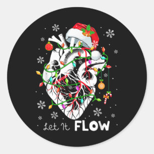 Let It Flowing Xmas Anatomy Santa Heart Part Cardi Classic Round Sticker