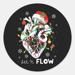 Let It Flowing Xmas Anatomy Santa Heart Part Cardi Classic Round Sticker
