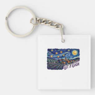 Let It Gogh" Features Gogh Painting Funny Pun Art Key Ring