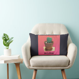 Let it Grow heart shaped cactus Lumbar Cushion