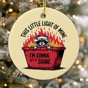 Let It Shine Racoon Dumpster Fire Ceramic Tree Decoration