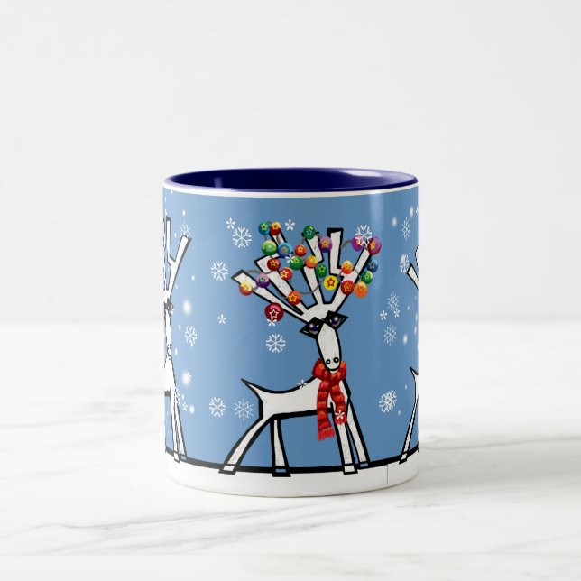 let it snow 3 Christmas reindeer Two-Tone Coffee Mug (Center)