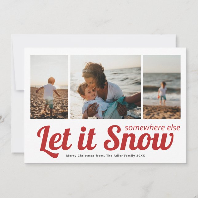 Let it Snow 3 Photo Collage Christmas Card (Front)