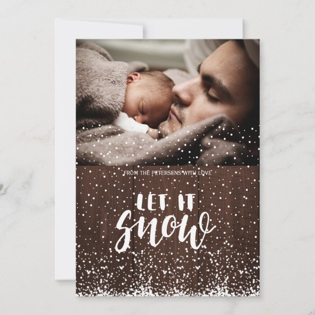 Let it snow barnwood white falling snowflakes holiday card (Front)