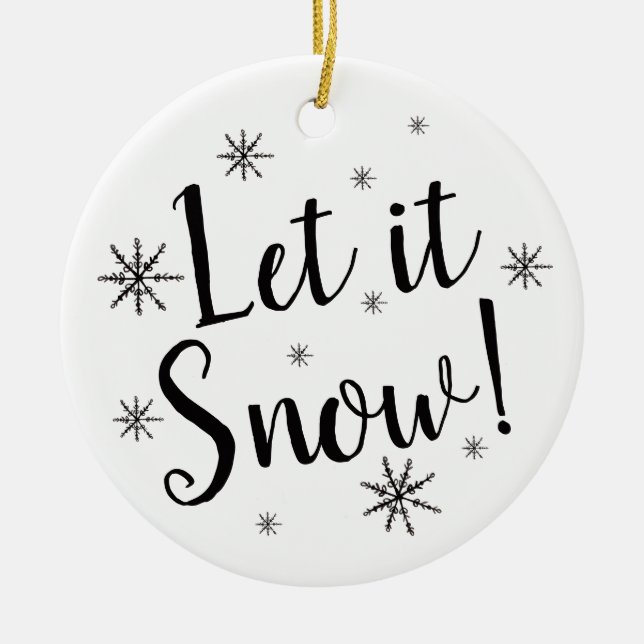 Let it Snow Black and White Snowflake Ceramic Tree Decoration (Front)
