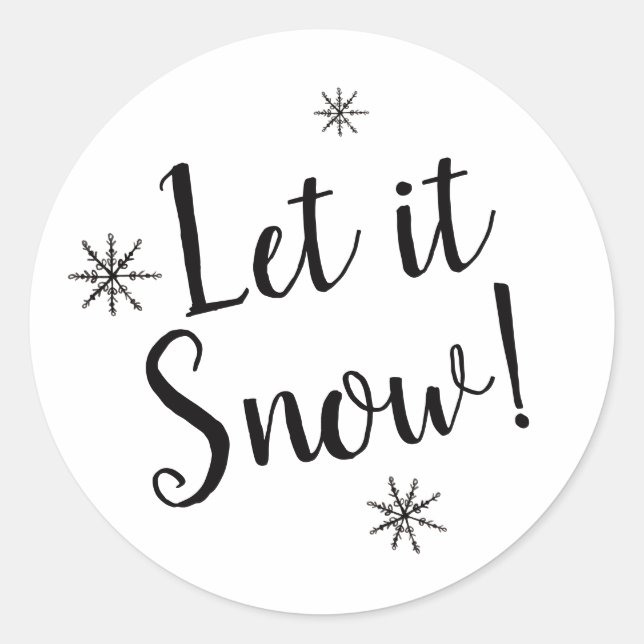 Let it Snow Black and White Snowflake Classic Round Sticker (Front)