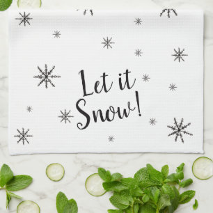 Let it Snow Black and White Snowflake Tea Towel