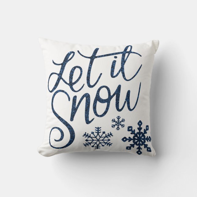 Let It Snow Blue Christmas Sparkle Pillow (Front)
