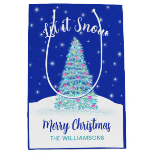 Let it Snow Blue Christmas Tree Holiday Medium Gift Bag