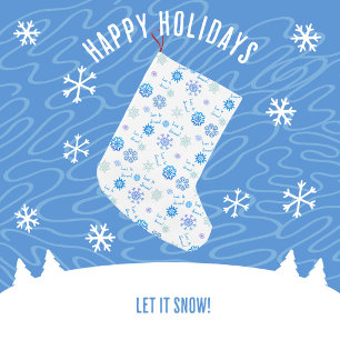 Let It Snow Blue Colour Choice Background Small Christmas Stocking