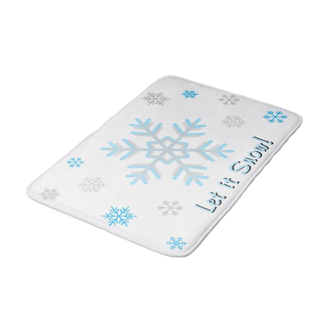 Let It Snow Blue Silver Grey Snowflakes Bath Mat (Angled)