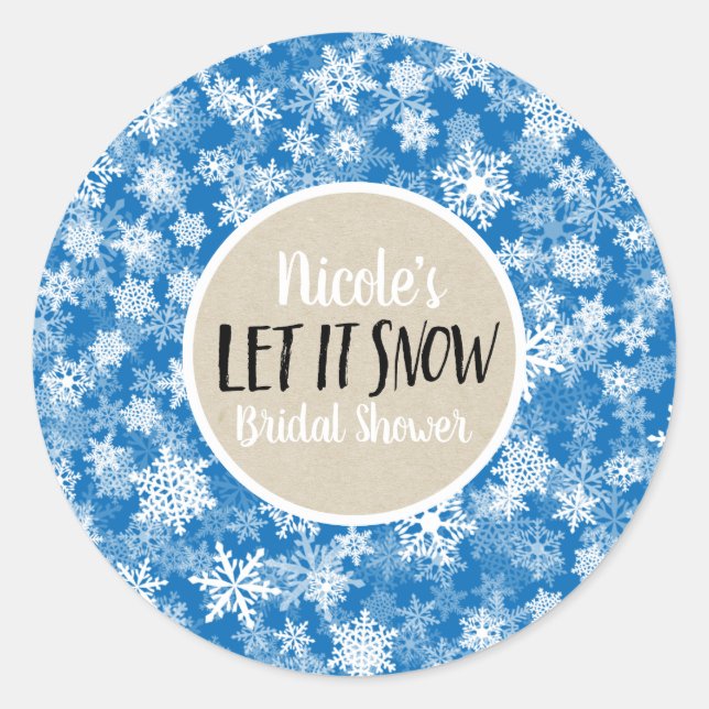 Let it Snow Blue Snowflakes Winter Holiday Favour Classic Round Sticker (Front)