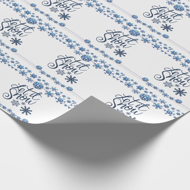 Let it Snow Blue White Wrapping Paper (Corner)