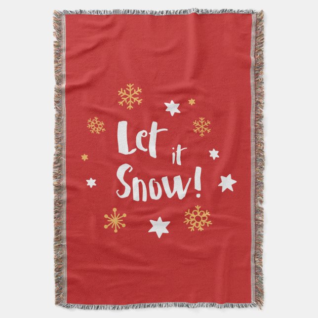 "Let it Snow!"  Calligraphy Christmas Red Throw Blanket (Front Vertical)