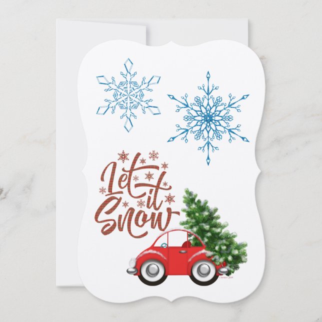 Let It Snow Car Hauling Pine Tree Personalise Card (Front)