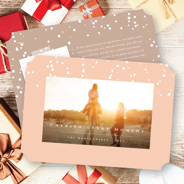 Let It Snow Cherish Every Moment Minimalist Photo Holiday Card (Creator Uploaded)
