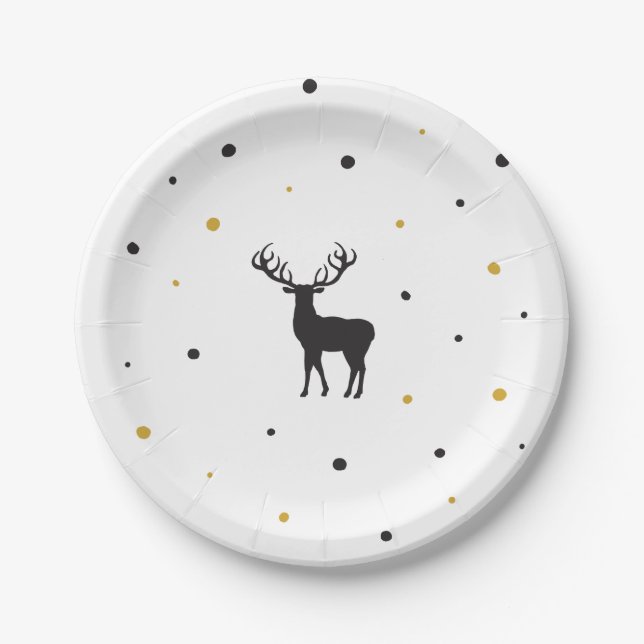 Let It Snow Christmas Art Cartoon Reindeer Image  Paper Plate (Front)