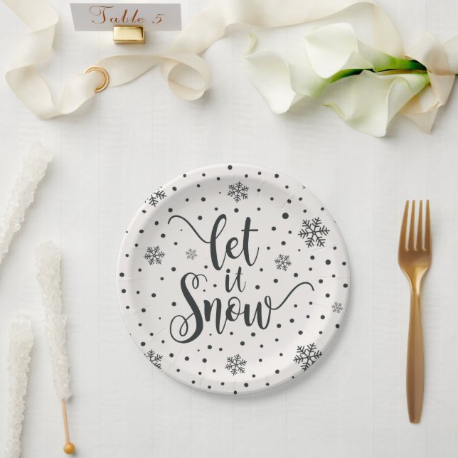 Let It Snow Christmas Calligraphy | Paper Plate (Wedding)