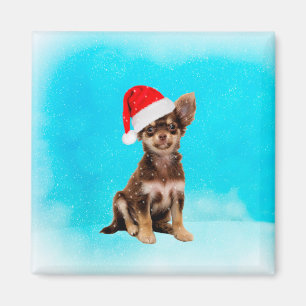 Let it Snow Christmas Chihuahua Dog Wearing Hat Magnet