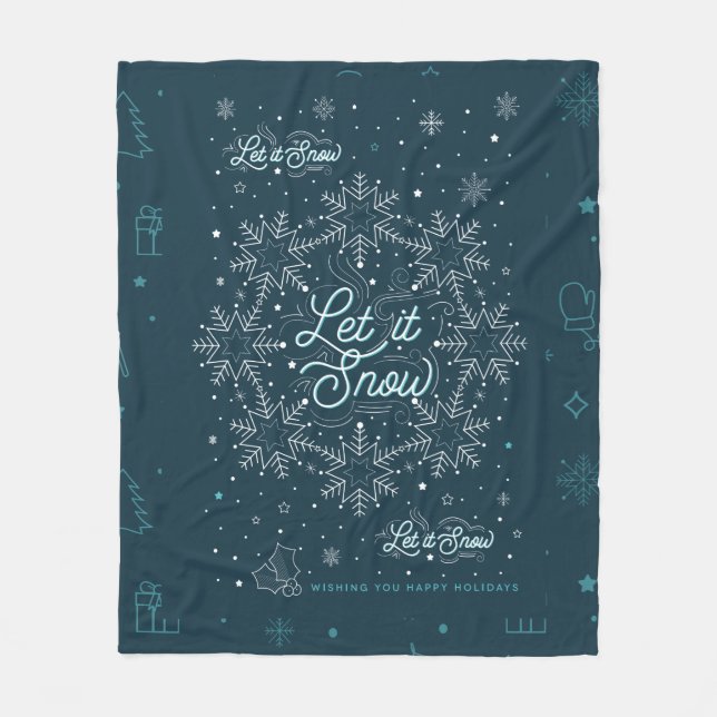 Let It Snow Christmas Fleece Throw Blanket (Front)