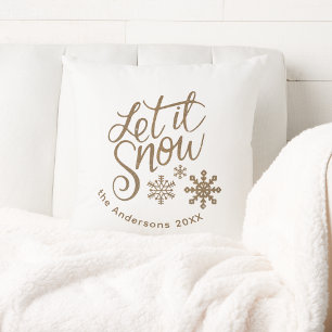 "Let it Snow" Christmas Gold Glitter Cushion