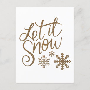 "Let it Snow" Christmas Gold Glitter Holiday Postcard