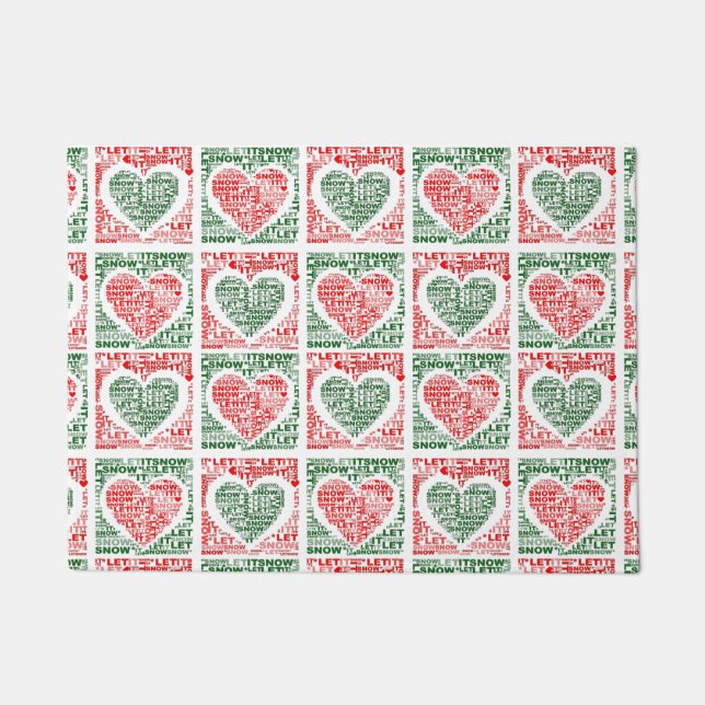 Let It Snow Christmas Red Green Hearts Outdoor Mat (Front)