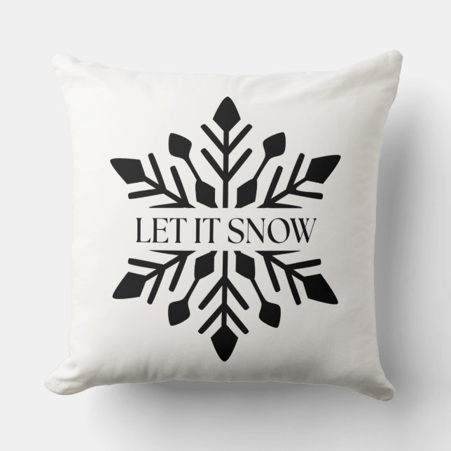 Let It Snow Christmas Snowflake Black White Cushion (Front)
