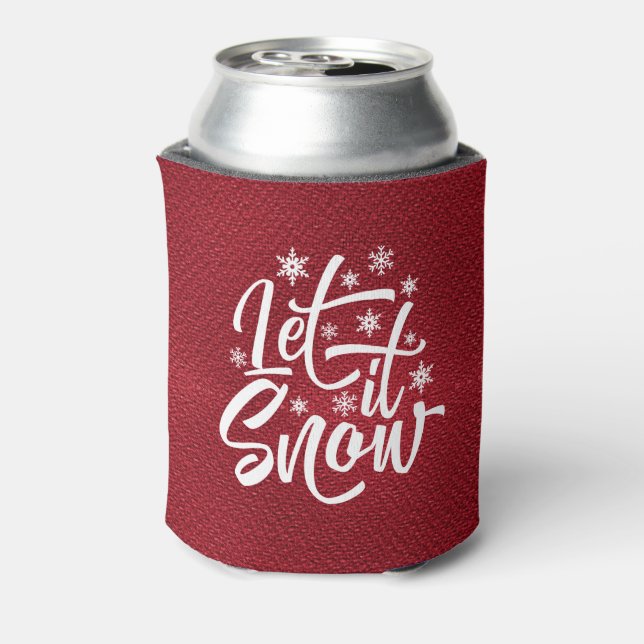 Let It Snow Christmas Typography Red/White ID951 Can Cooler (Can Back)