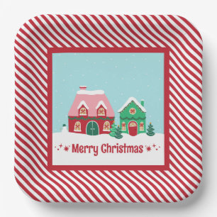 Let it Snow Christmas Village Square Paper Plate
