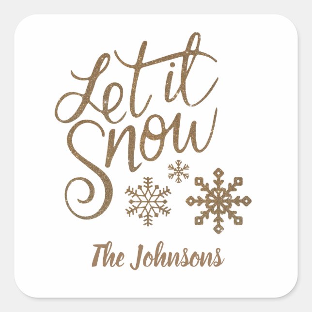 Let it Snow Christmas White Gold Square Sticker (Front)