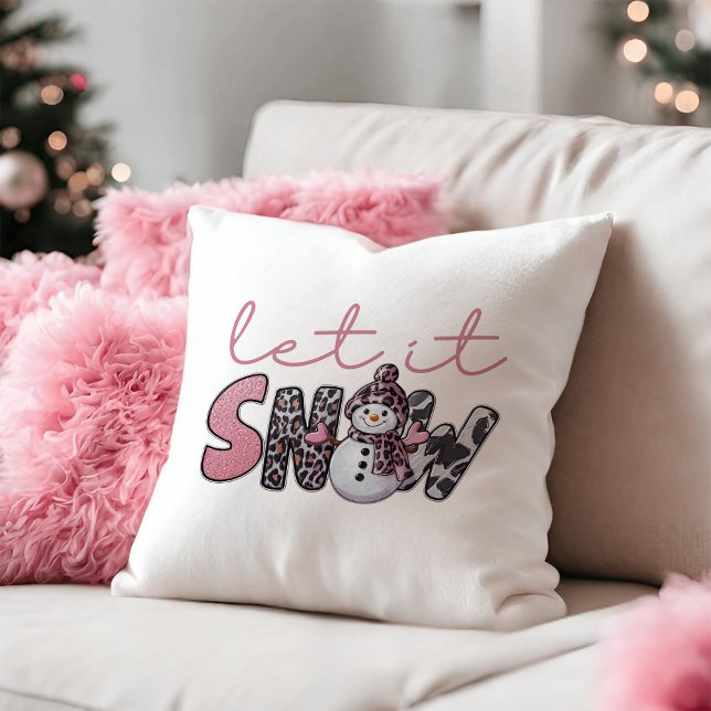 Let It Snow | Cute Pink Snowman Christmas Cushion (Creator Uploaded)