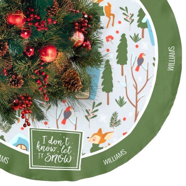 Let it Snow Cute Reindeer Name Green Christmas Brushed Polyester Tree Skirt (Creator Uploaded)