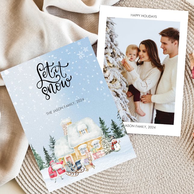 Let it snow Cute Santa Christmas Photo Card (Creator Uploaded)