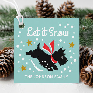 Let it Snow Cute Scottie Dog Christmas Green Gift Favour Tags