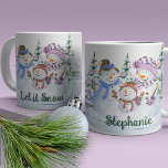 Let it Snow Cute Snowman Personalised Christmas Coffee Mug<br><div class="desc">Cute personalised snowman christmas mug. The design features a happy trio of snowmen surrounded by christmas trees and you can personalise it with your name and/or custom text such as Let it Snow!</div>