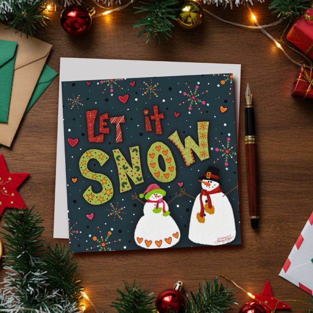 Let it Snow Cute Snowmen Christmas Holiday  Card (Creator Uploaded)