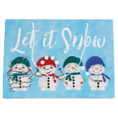 Let It Snow Cute Snowmen Watercolor Characters Large Gift Bag (Front)