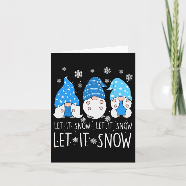 Let It Snow Cute Three Blue Gnome Matching Family  Card (Front)