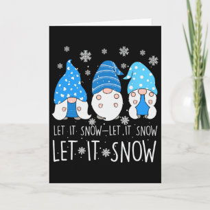 Let It Snow Cute Three Blue Gnome Matching Family Card