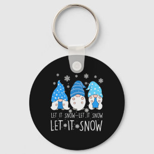 Let It Snow Cute Three Blue Gnome Matching Family Key Ring