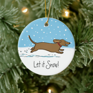 Let it Snow Dachshund - Happy Winter Wiener Dog Ceramic Tree Decoration