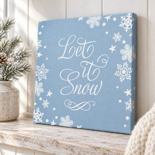 Let it Snow Dusty Blue Winter Snow Typography Canvas Print