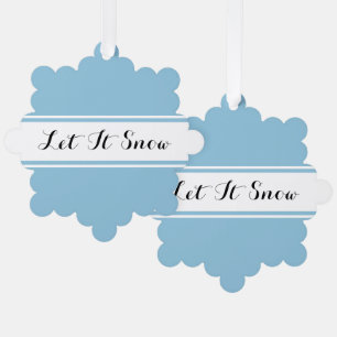 LET IT SNOW Fancy Text Slate Blue White Stripes Tree Decoration Card