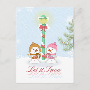 Let it snow festive snowmen Christmas holiday Postcard
