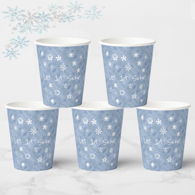 Let It Snow Fun Snowflakes Blue Winter Holiday Paper Cups (Creator Uploaded)